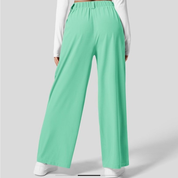 Halara Wide Leg Seafoam mint Green Teal Pants waffle knit - Picture 3 of 3